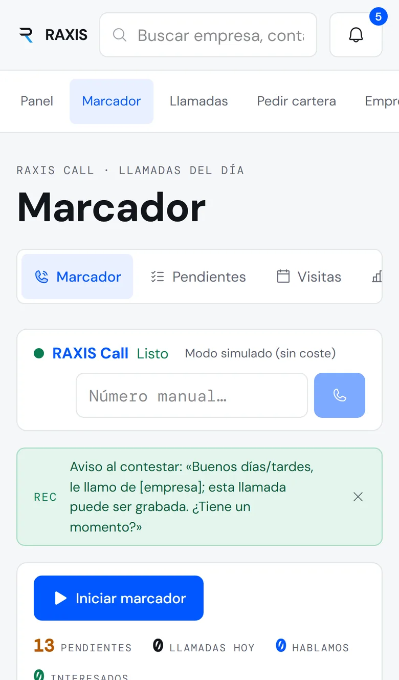 RAXIS en el móvil: el mismo marcador
